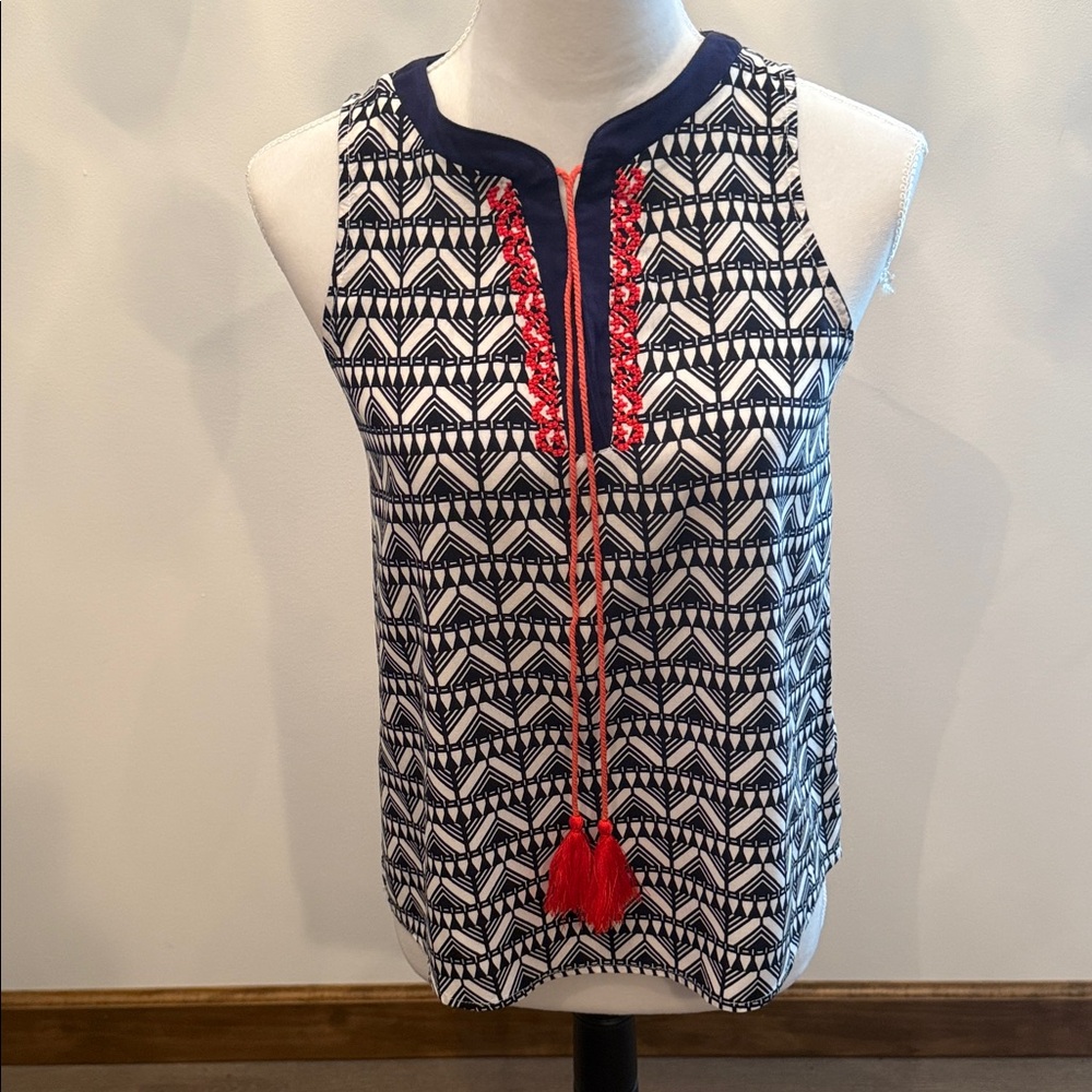 THML Navy and White Tank Top with Red Accents